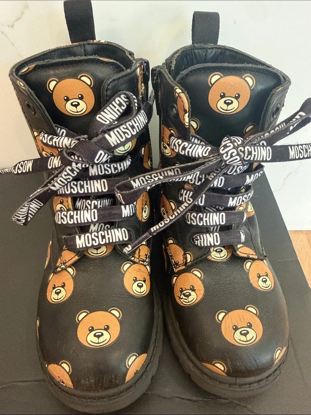 Moschino Black Teddy Face Lace-Up Boots